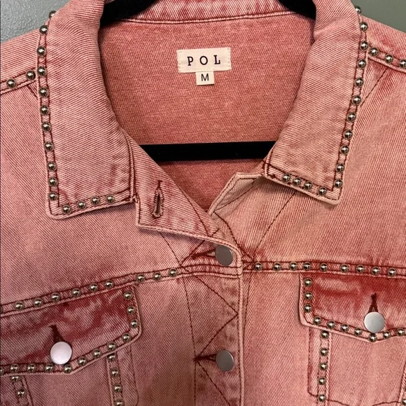 POL Pink Stud-Trim Oversized Denim Jacket - Picture 3 of 7